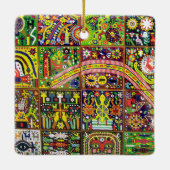 Kunst Oaxacas Mexiko mexikanische Stammes- Boho Keramikornament (Rückseite)