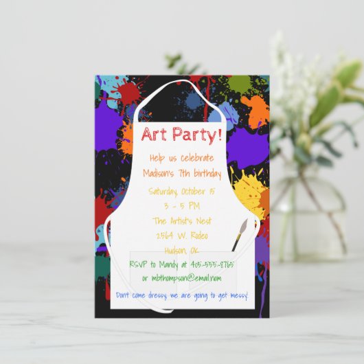 Kunst-Party Brights Farben Einladung (Stehend Vorderseite)