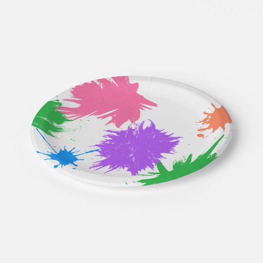 Kunst-Party-Farben-Spritzers Pappteller (Schrägansicht)