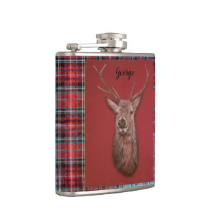 Kunst-Rotwild Hirsch, Tartan-Vinyl wickelte Flachmann