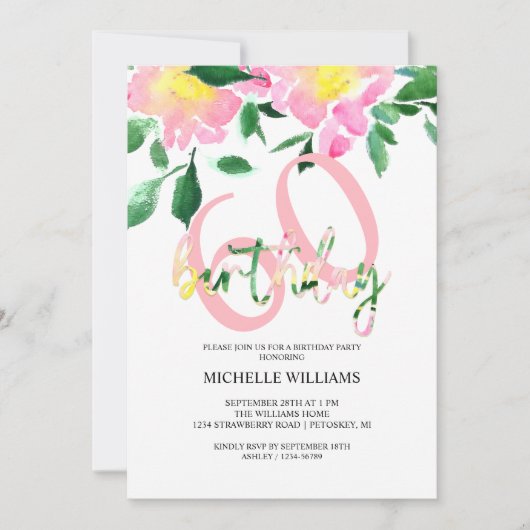 Kunst, Sommer Flora Wasserfarben Kunst, Dichtung u Einladung (Vorderseite)