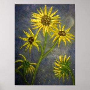 Kunst-Sonnenblume-Malerei-Druck-"Erscheinung 1" Poster
