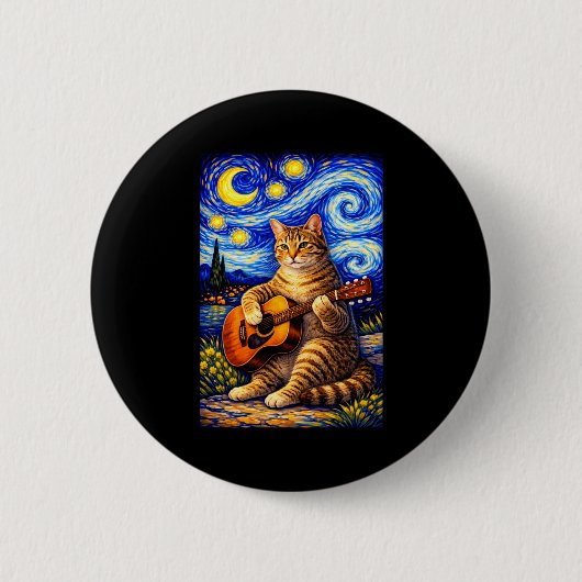 Kunst Tabby-Kat spielt Gitarre Whimsical Button (Vorderseite)