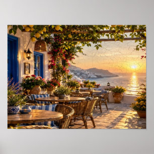 Kunst Terrasse Amalfi-Küste Cafe Sonnenuntergang Poster