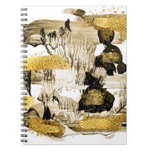 Kunst und Gold. Trendfarben mit goldener Farbe und Notizblock