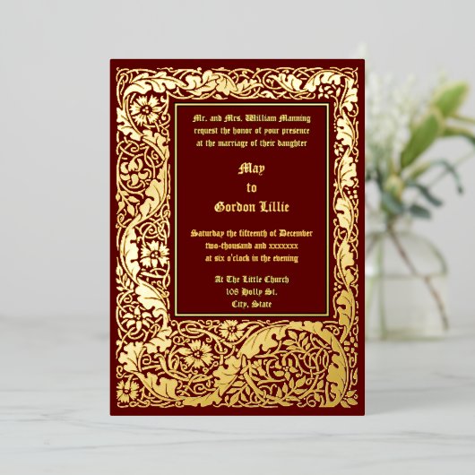 Kunst und Handwerk Stil 1905 Blumenzehen Folieneinladung (Stehend vorne)