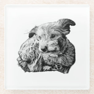 Kunst-Unterlage mit struppigem Terrier-Mischlingsh Glasuntersetzer
