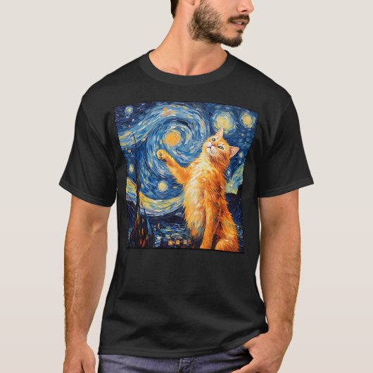 Kunst Van Gogh Sternennacht Katzenmalerei Katzenli T-Shirt (Vorderseite)