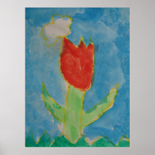 Kunst von Kindern, Aquarellmalerei, Tulip, Poster