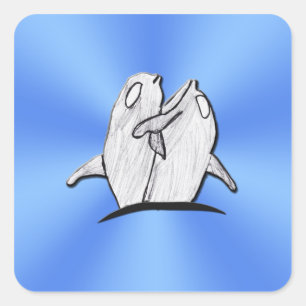 Kunst von Kindern - Delphine umarmende Stickers Sq