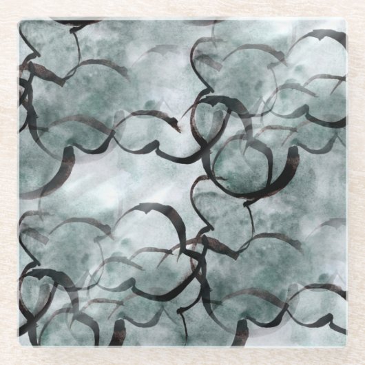 Kunstavantgarde grau, schwarze Handfarbe Glasuntersetzer (Vorderseite)