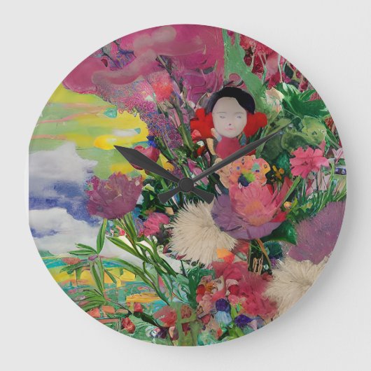 Kunstblumengeschenk-Uhr Große Wanduhr (Vorderseite)
