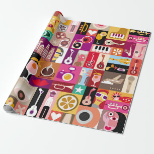 Kunstcollage, musikalische Vintage-Illustration. P Geschenkpapier