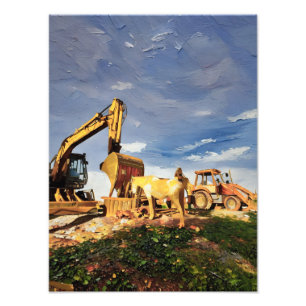 Kunstdarstellung von Baufahrzeugen Fotodruck