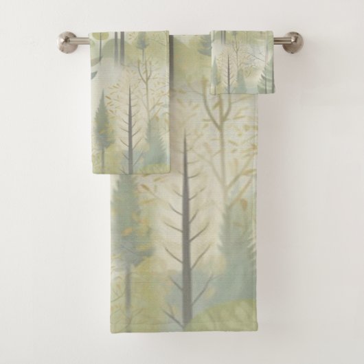 Kunstdarstellung von Kiefernbäumen im modernen Sti Badhandtuch Set (Insitu)