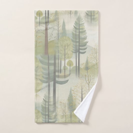 Kunstdarstellung von Kiefernbäumen im modernen Sti Badhandtuch Set (Handtuch)