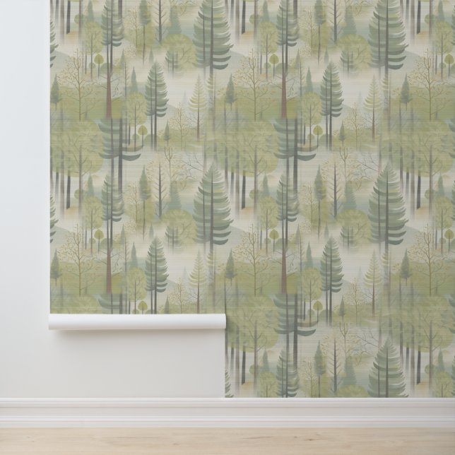 Kunstdarstellung von Kiefernbäumen im modernen Sti Tapete (Anwendung)