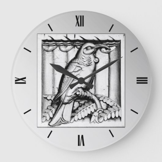 KunstDeko geschnitzter Steinfalke - Silber Große Wanduhr (Vorderseite)