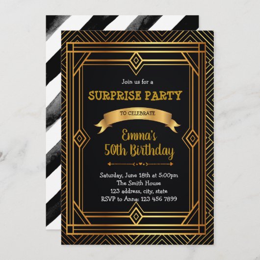 Kunstdekoration Gatsby Roaring 1920 Einladung (Vorne/Hinten)