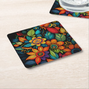 KUNSTDESIGN VON DOODLE-BLUME RECHTECKIGER PAPPUNTERSETZER