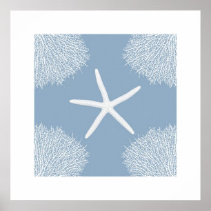 Kunstdruck mit seastar und korallenrotem poster