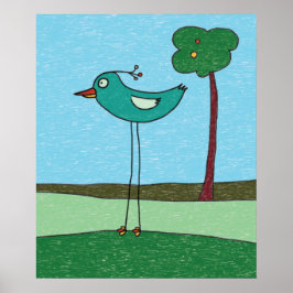 Kunstdruckerei, Niedlicher Vogel und Baum Poster