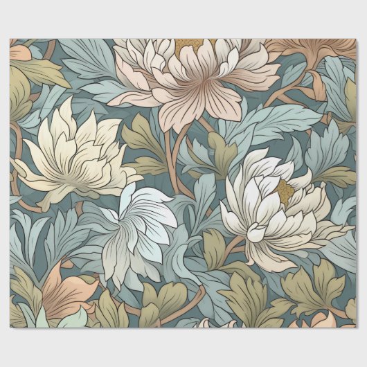 Kunstdruckkunst Vintager Blumengarten aquamarin Geschenkpapier (Flach)