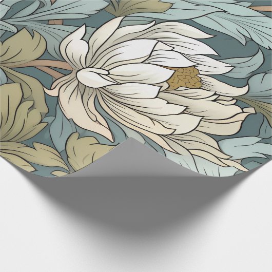 Kunstdruckkunst Vintager Blumengarten aquamarin Geschenkpapier (Ecke)