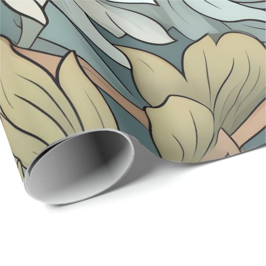 Kunstdruckkunst Vintager Blumengarten aquamarin Geschenkpapier (Rolleneckpunkt)