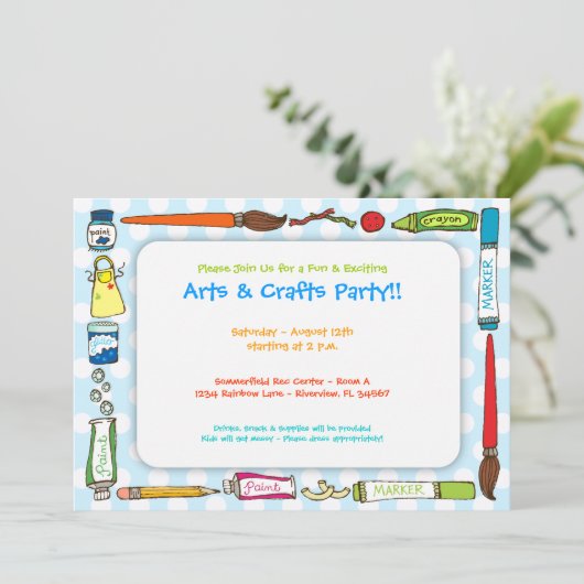 Künste u. Handwerks-Party Einladung (Stehend Vorderseite)