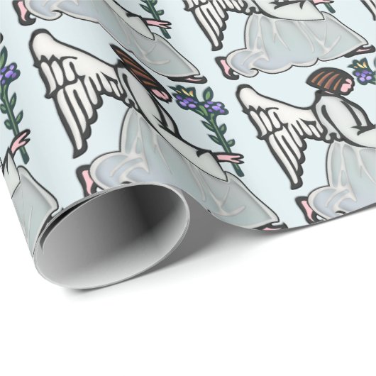 Künste und Handwerk Moravian Engel mit Blumen Geschenkpapier (Rolleneckpunkt)