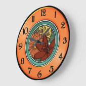 Künste und Handwerks-Blumen-Platte in der Orange Große Wanduhr (Winkel)