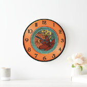 Künste und Handwerks-Blumen-Platte in der Orange Große Wanduhr (Zuhause)