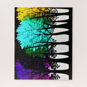 Kunstfarbene Bäume in Schwarzen Silhouetten Puzzle (Vertikal)