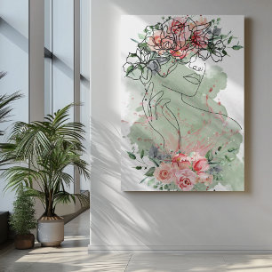 Kunstfrau mit Blume, rosa Spritzer Leinwanddruck