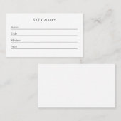 Kunstgalerie Ausstellung Etikett Karte (Vorne/Hinten)