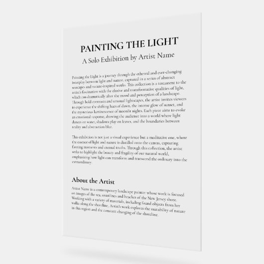 Kunstgalerie Exhibition Artist Acrylschild (Winkel)