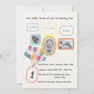 Kunstgalerie-Thema - Pastell 1. Geburtstagsfoto Einladung