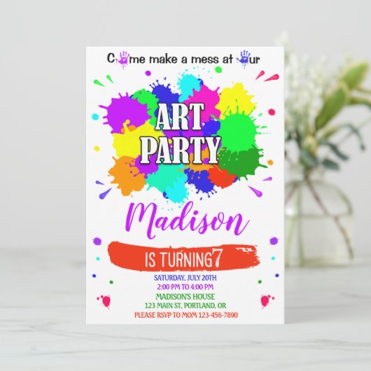 Kunstgeburtseinladung Künstlerische Malplotterie Einladung (Stehend Vorderseite)