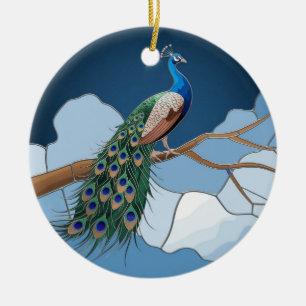 Kunstgefestigte Glaskunst, festgehaltenes Pfau Keramik Ornament