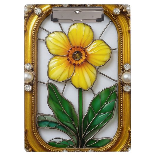 Kunstgefestigtes Glas mit lebendiger Blume Klemmbrett (Vorderseite)