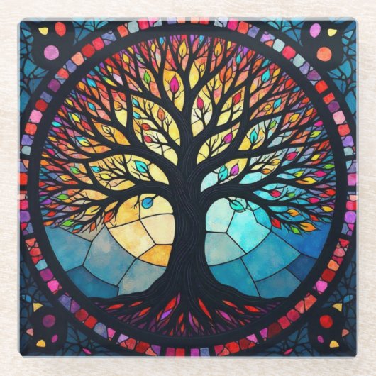 Kunstgeflecht aus Glas, Baum aus dem Leben Glasuntersetzer (Vorderseite)