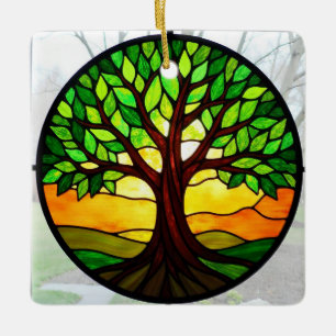 Kunstgeflecht aus Glas, Baum aus dem Leben Keramikornament