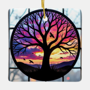 Kunstgeflecht aus Glas, Baum aus dem Leben Keramikornament
