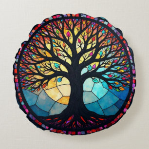 Kunstgeflecht aus Glas, Baum aus dem Leben Rundes Kissen