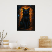 Kunstgeflechte Schwarze Katze Poster (Küche)