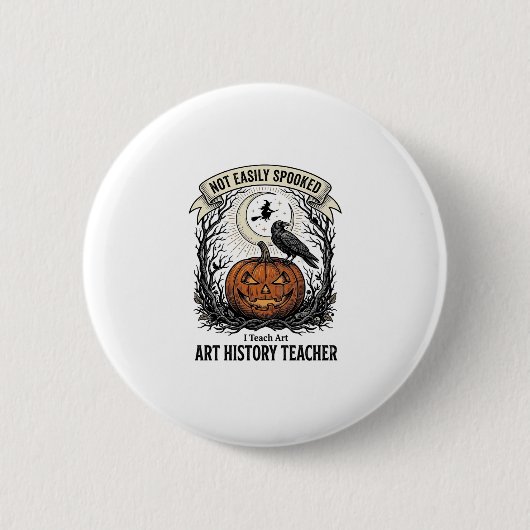 Kunstgeschichte-Lehrer-Shirt mit gruseliger Kürbis Button (Vorderseite)