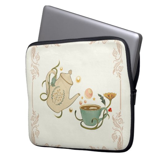 Kunstgewerbe, beige Tea Time Laptopschutzhülle (Vorderseite Links)