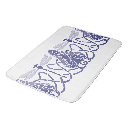 Kunsthandwerk Blaue und weiße Drachenfliegen Friez Badematte (Schrägansicht)