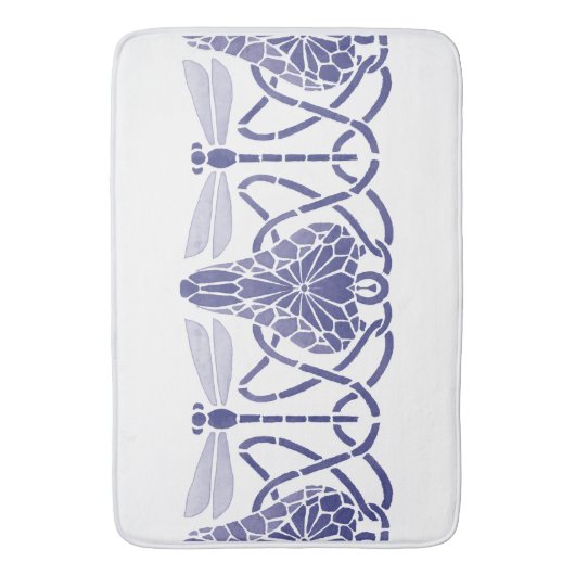 Kunsthandwerk Blaue und weiße Drachenfliegen Friez Badematte (Vorderseite Vertikal)